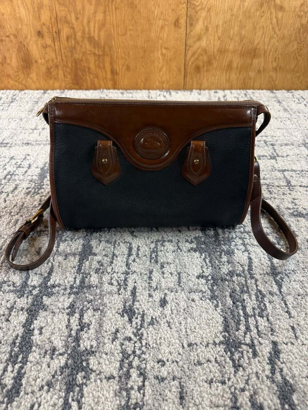 Vintage Dooney & Bourke All Weather Leather Black and Brown Satchel Handbag